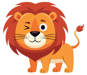 Friendly cartoon lion winks playfully with a happy expression, perfect for children's themes.
