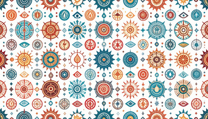 Seamless pattern of ethnic ornaments with transparent background