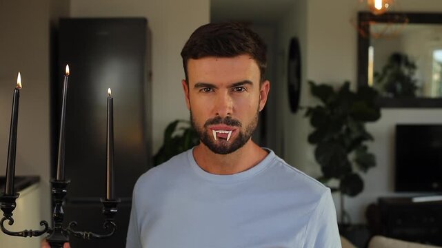 Funny man pretending to be a vampire 