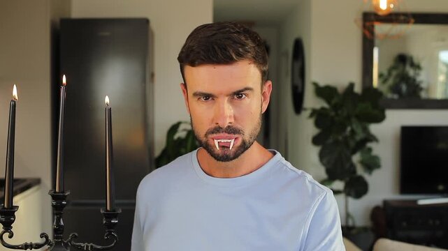 Funny man pretending to be a vampire 