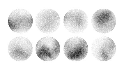 Set of stipple gradient circles with dot texture. Abstract graphic design element for background, pattern, and artistic effect.