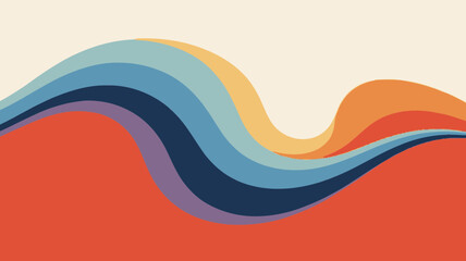 Abstract flowing waves of warm and cool colors create a retro inspired organic design pattern background
