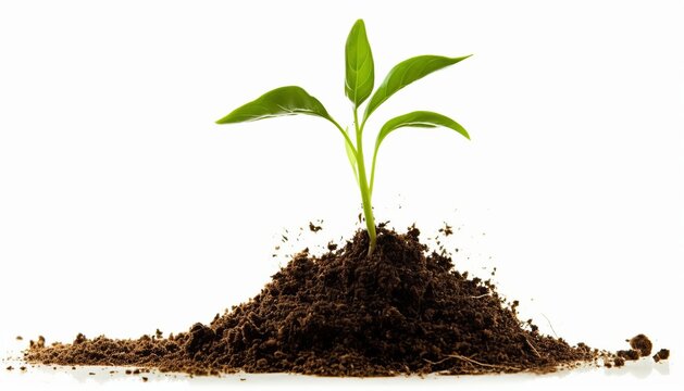 sprout in a pile of soil on a white isolated background