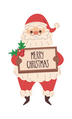 Santa Claus holding greeting board