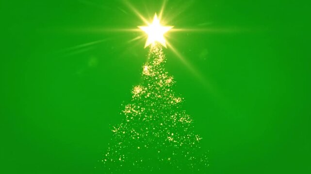 Shining Christmas Tree With Glitter Particles on Green Screen Chroma Key Background 4k Stock Video