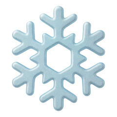 A light blue snowflake icon with six rounded arms and a hexagonal center sits on black, with frosted texture, soft icy sheen, and smooth beveled edges.