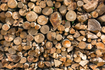 firewood outdoor background. natural fuel and energy concept. woodpile texture