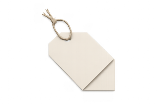 Blank beige tag with string, empty price label