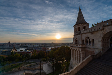 Obraz premium Fisherman's bastion in Budapest Hungary. View on white towers of the bastion.