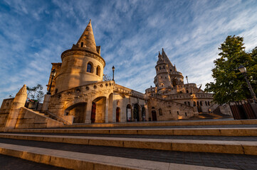 Fototapeta premium Fisherman's bastion in Budapest Hungary. View on white towers of the bastion.