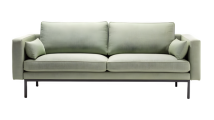 Modern light beige fabric sofa with plush cushions and slim metal legs