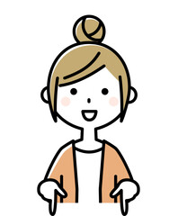 若い女性　ママ　指をさす