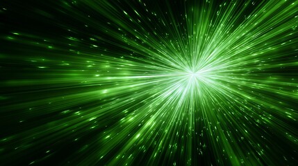 Naklejka premium Vibrant green energy explosion emanates from bright core, symbolizing innovation, speed, and digital transformation in a futuristic abstract.