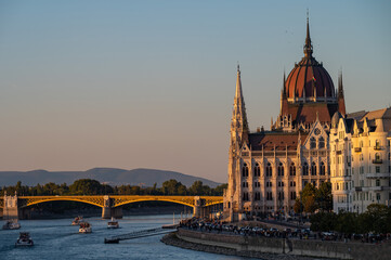 Obraz premium Parliament building in Budapest. Hungary. The building of the Hungarian Parliament is located on the banks of the Danube River.