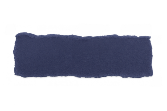 Torn blue paper piece, ripped blank scrap note on transparent background, textured grunge banner element