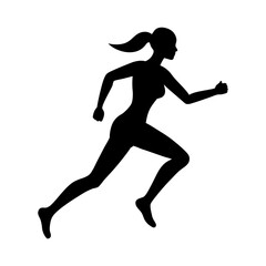 Silhouette of a woman running with a ponytail