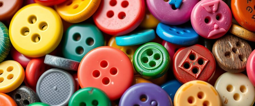 Vibrant buttons in assorted colors and textures, close-up,  art,  colorful buttons
