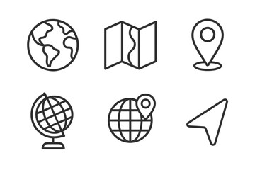Simple line icons for global navigation and mapping tools