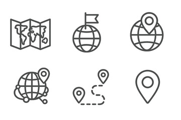 Global map and location icons set highlighting world navigation concept