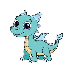 A cute green baby dinosaur or dino monster illustration vector character with a funny smile is a popular animal cartoon on stock photos websites
