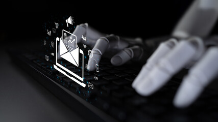 An AI assistant launches a digital marketing campaign from an intelligent platform. The system sends targeted emails containing analytics to drive advertising and e-commerce growth. Fermion