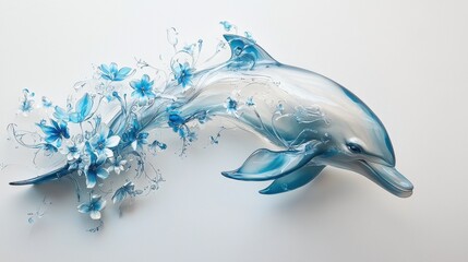 Beautiful dolphin sculpture in blue with floral details showcasing artistic design and craftsmanship