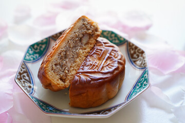 Closeup of Chinese Mixed nuts mooncake