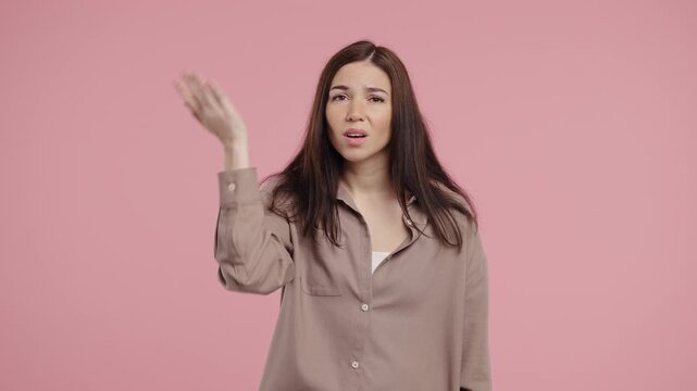 Confused Woman, No, Forgot. Girl Feeling Sorrow,Memory problems, Failure on Pink