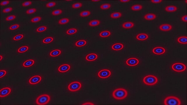 Red and Blue neon circle lights. Computer generated seamless loop absrtact background. 3D render seamless loop animation