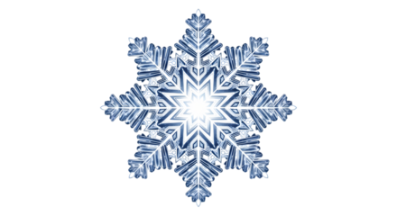 Abstract blue snowflake with starburst effect isolated on transparent background
