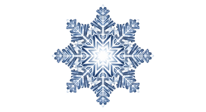 Abstract blue snowflake with starburst effect isolated on transparent background