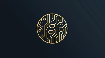 Stylish gold circuit board logo on dark background representing technology and innovation in digital design
