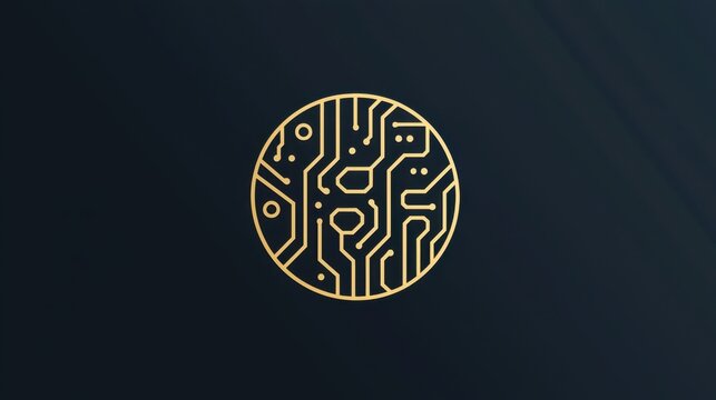 Stylish gold circuit board logo on dark background representing technology and innovation in digital design