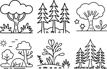 Naklejka premium Collection of Line Art Forest Elements for Design and Illustration Projects