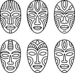 Collection of traditional African masks with unique tribal patterns designs