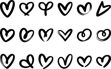 Collection of Unique Hand Drawn Heart Shapes in Black Color