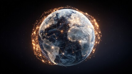 Global Network Connections: Visualize the interconnectedness of our planet with this captivating image of Earth enshrouded in a web of global networks, representing communication, data flow.