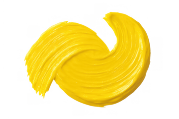 Yellow paint brush stroke texture swirl with bright artistic acrylic color swatch design, transparent background