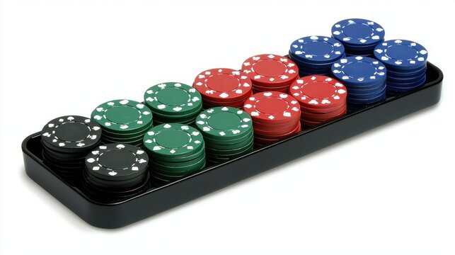 Colorful poker chips arranged neatly in a tray ready for a game night with friends at home - Powered by Adobe