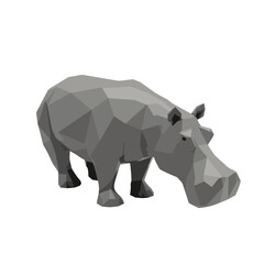 Low-poly hippo sculpture in gray color representing animal art  