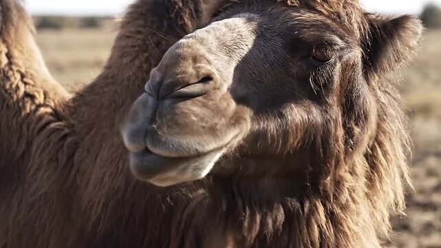 Its huge, leathery lips curled, a camel chews its cud with quiet dignity.