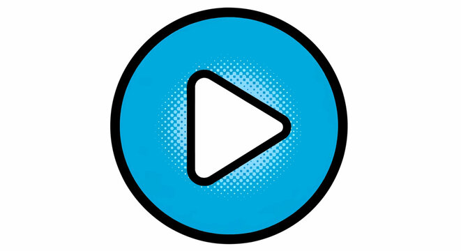 Play button vector illustration in a pop art, comic style. A colorful icon for a social media logo
