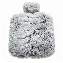 Fluffy Gray Hot Water Bottle with Matching Pompom on White Background