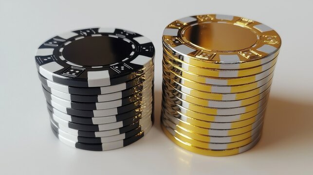 Colorful poker chips stacked for gaming night on a table at a local casino or home setting