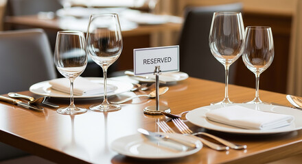 Reserved table setting awaiting fine dining restaurant guests