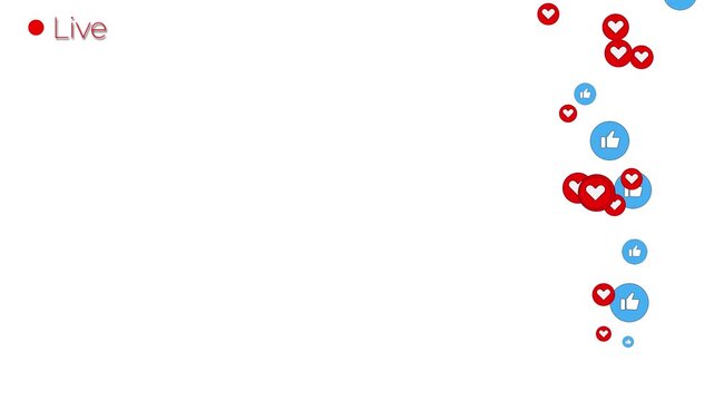 smooth rising animation of social icons with live badge in top corner ui 4k.