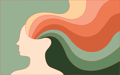Silhouette of a woman with colorful hair flowing out of her head