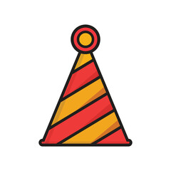 Cartoon Traffic Cone Illustration With Red And Yellow Stripes And Circle Top