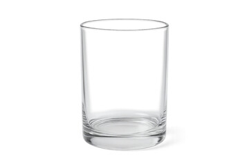 Empty clear glass tumbler, a beverage container. Transparent background for easy integration into designs