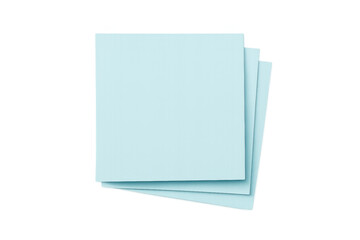Stack of light blue adhesive sticky notes for reminders and messages, planning, organizing ideas, isolated on transparent background